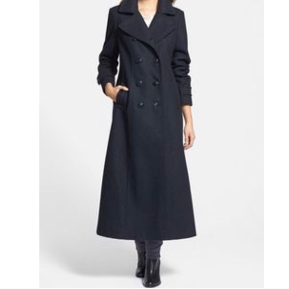 DKNY long wool navy trench coat